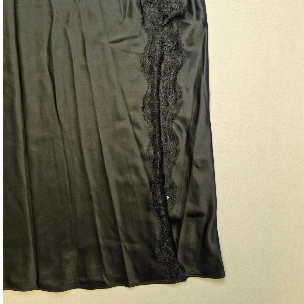 INC International Concept Women Nightgown Medium Black Satin Lace Slip Dress NWT